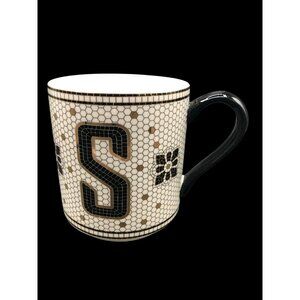 Anthropologie Mosaic Tile Monogram S Mug 4"x5" Ceramic Black & White With Gold A